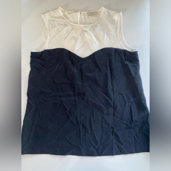Kate Spade Jamie 100% Silk Colorblock Sleeveless Blouse in Cream/Black Luxury - Picture 3 of 8